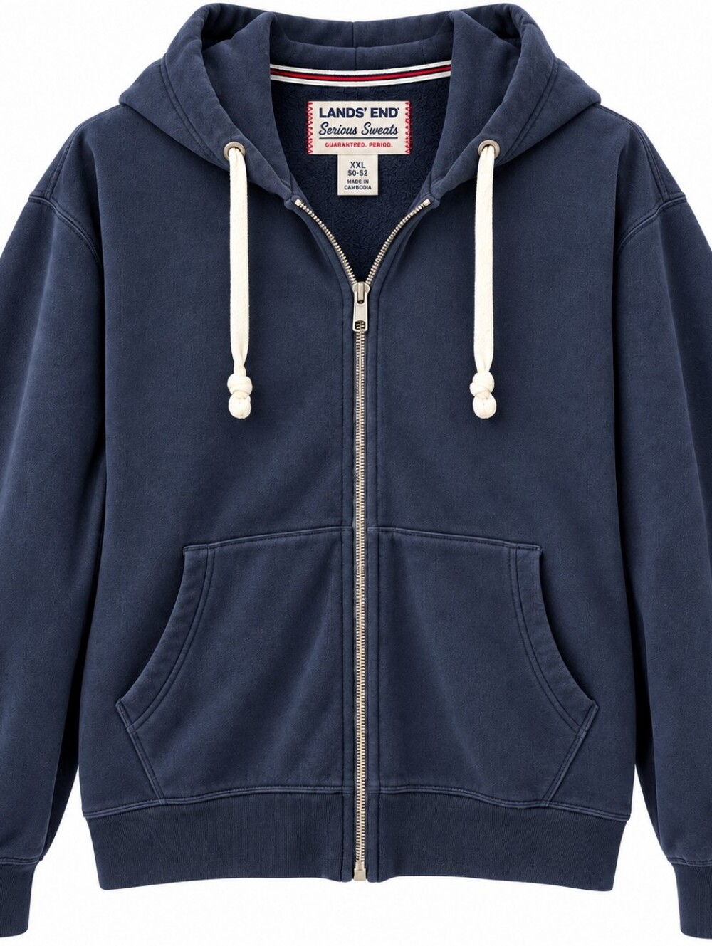 Vintage Lands End Serious Sweats Full-Zip Hoodie XXL Navy  Y2k